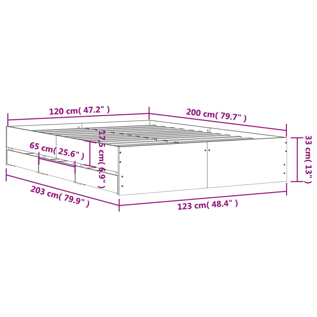 vidaXL Πλαίσιο Κρεβατιού με συρτάρια Καφέ δρυς 120x200 εκ. Επεξ. Ξύλο