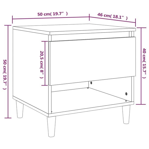 vidaXL Κομοδίνο Καφέ Δρυς 50 x 46 x 50 εκ. από Επεξεργασμένο Ξύλο
