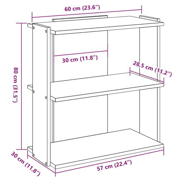 vidaXL Βιβλιοθήκη 3 επιπέδων Παλιό Ξύλο 60x30x80 cm Ξύλινη κατασκευή