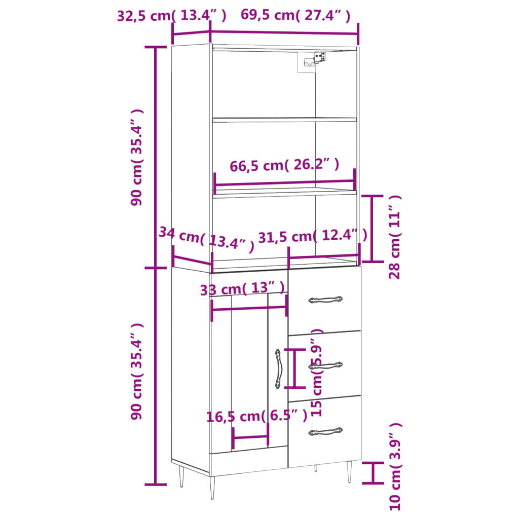 vidaXL Ντουλάπι Γκρι Σκυροδέματος 69,5x34x180 εκ. Επεξεργασμένο Ξύλο