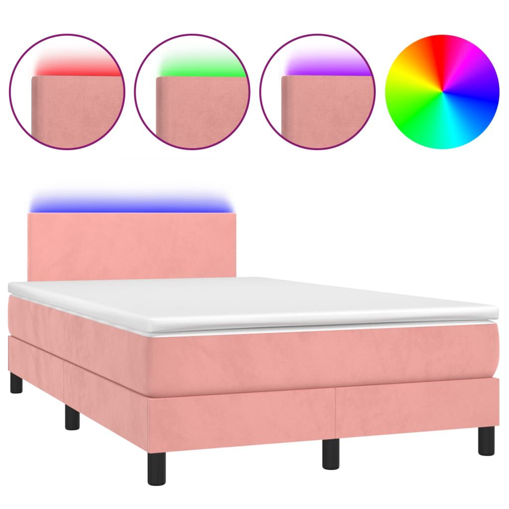 vidaXL Κρεβάτι Boxspring με Στρώμα & LED Ροζ 120x200 εκ. Βελούδινο