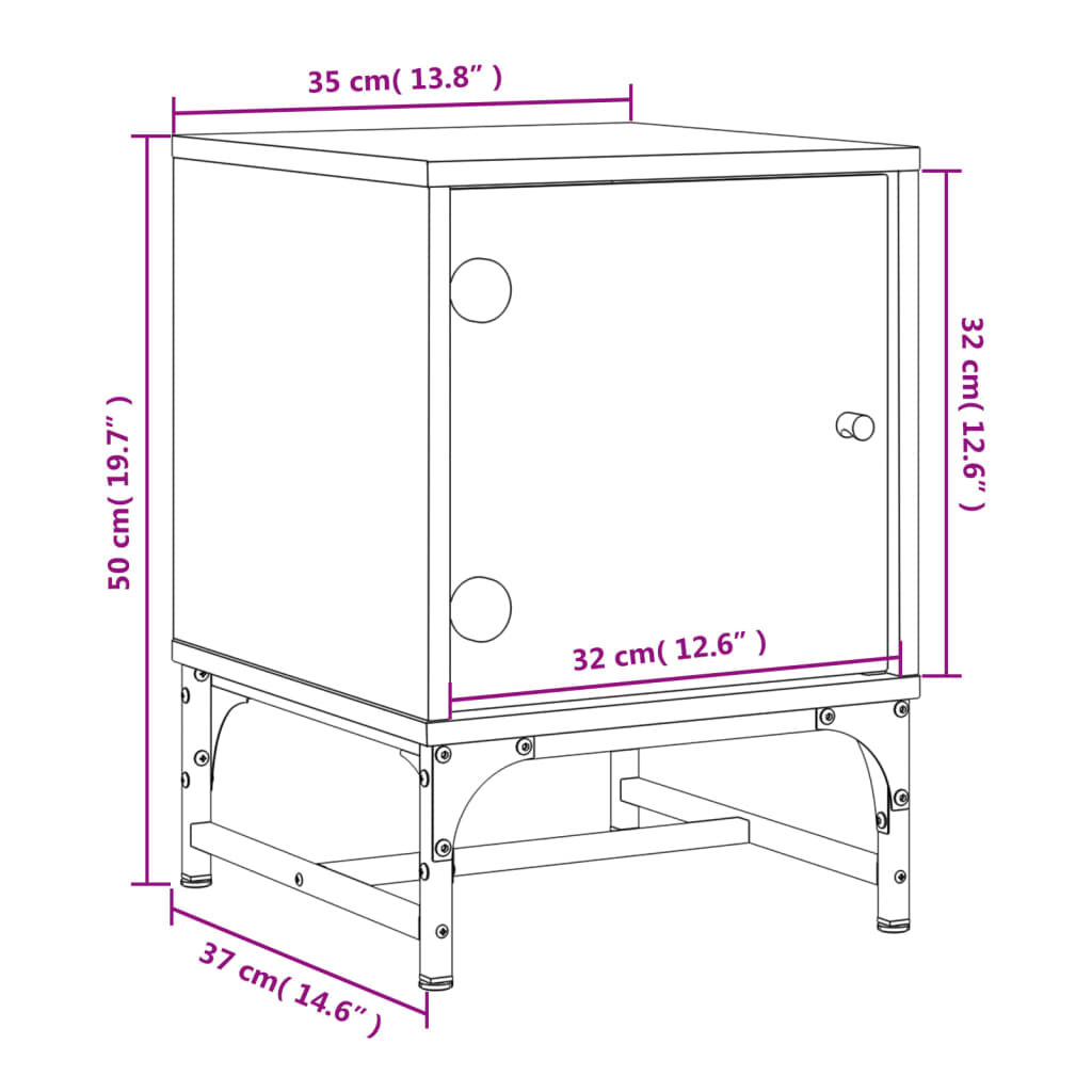 vidaXL Κομοδίνο Γκρι Σκυροδέματος 35x37x50 εκ. με Γυάλινη Πόρτα