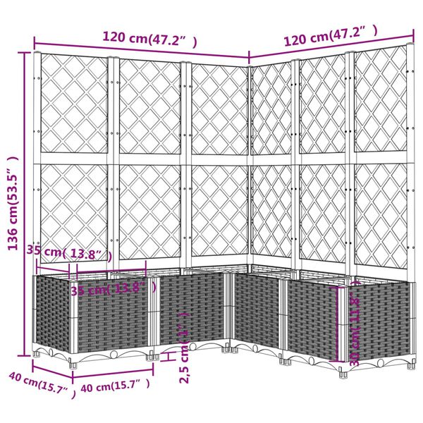 vidaXL Ζαρντινιέρα Κήπου με Καφασωτό Καφέ 120 x 120 x 136 εκ. από PP