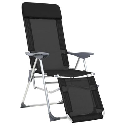 vidaXL Καρέκλες Κάμπινγκ Πτυσσόμ. με Υποπόδια 2 τεμ. Μαύρες Textilene