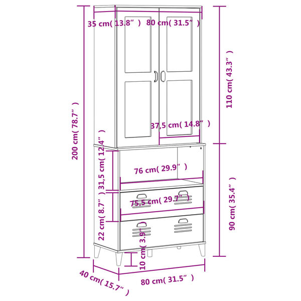 vidaXL Ντουλάπι Ψηλό VIKEN Μαύρος 80x40x200 εκ. από Μασίφ Ξύλο Πεύκου