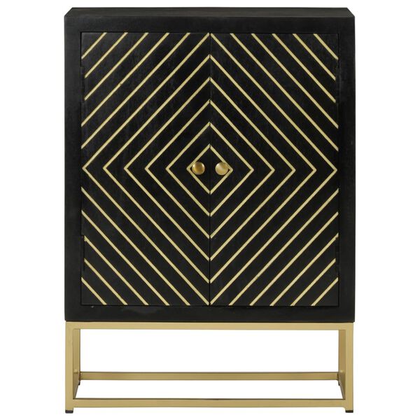 vidaXL Ντουλάπι με 2 Πόρτες Μαύρο/Χρυσό 55x30x75 εκ. Μασίφ Ξύλο Μάνγκο