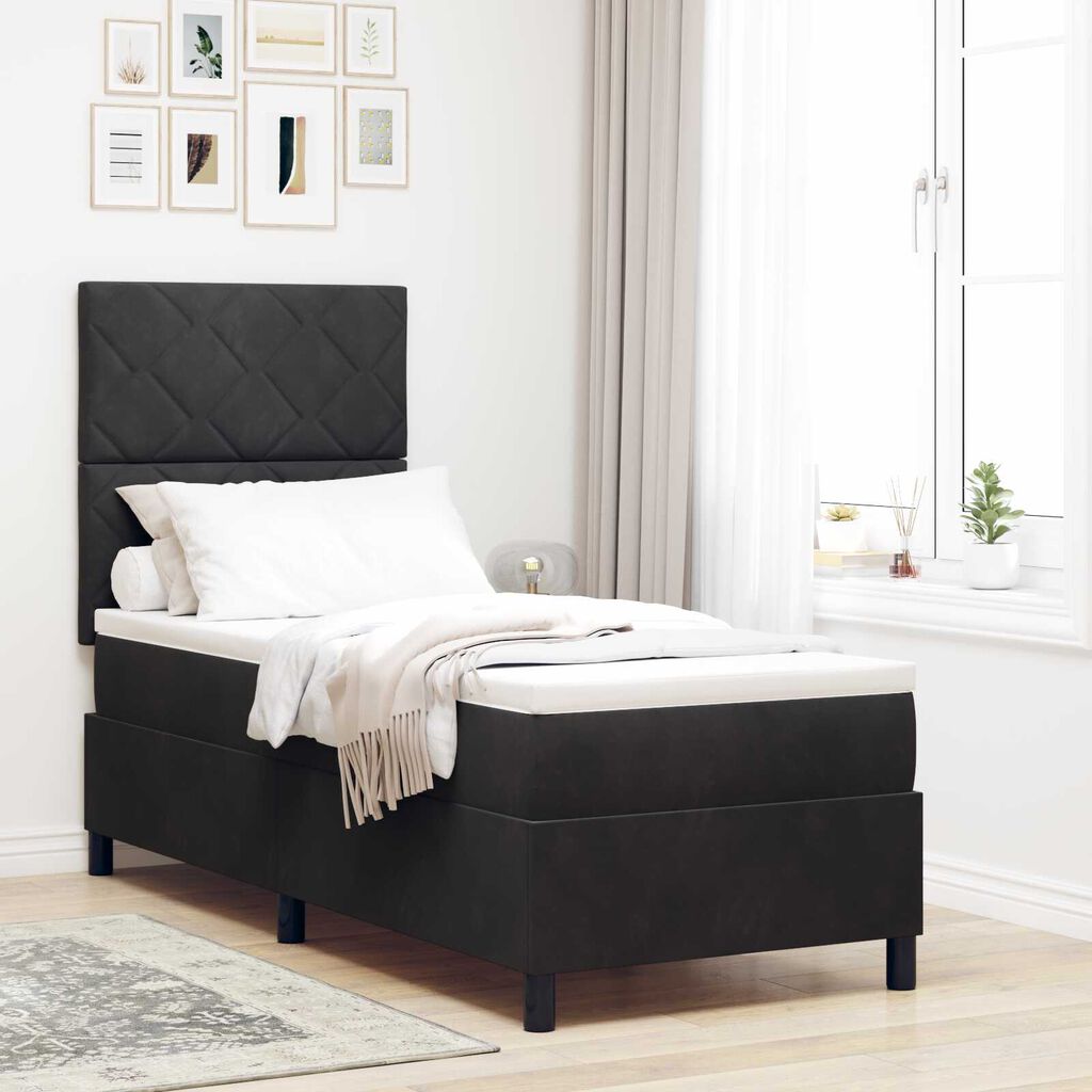 Κρεβάτι Box Spring με Στρώμα & LED μαύρο 80x200 εκ Βελούδο