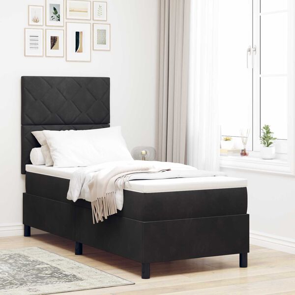 Κρεβάτι Box Spring με Στρώμα & LED μαύρο 80x200 εκ Βελούδο