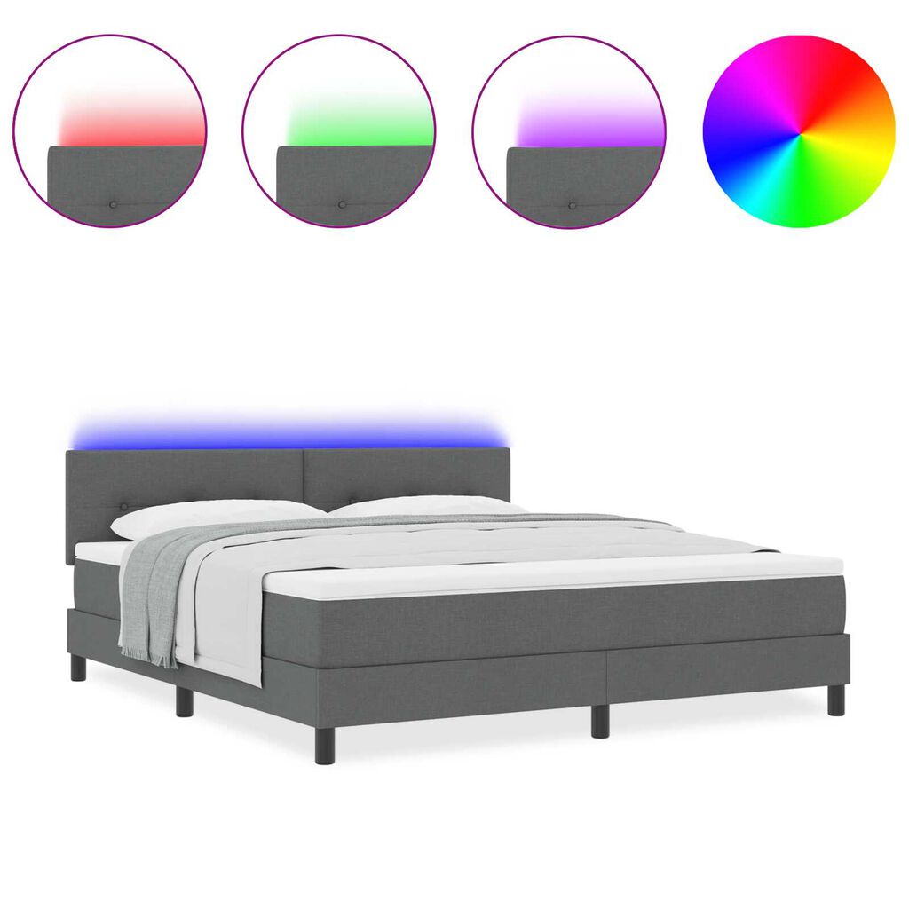 vidaXL Κρεβάτι Βολής με Στρώμα & LED Σκούρο Γκρι 180x200 cm Υφάσματος