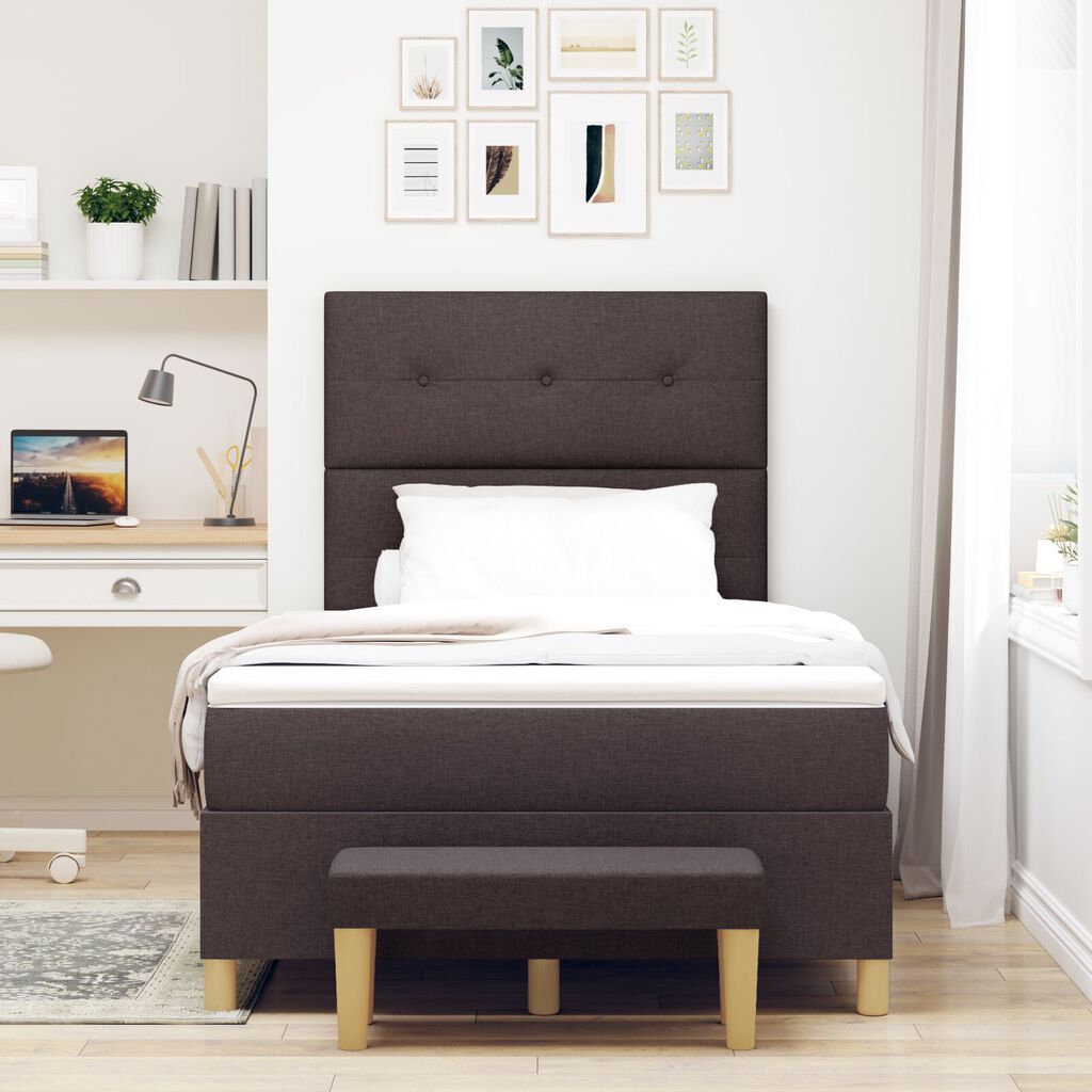 vidaXL Κρεβάτι Box Spring με Στρώμα & Πάγκο Σκούρο Καφέ 120x200 εκ. Υφάσματος