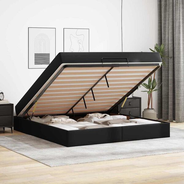 vidaXL Σκελετός κρεβατιού με στρώμα Μαύρο 180 x 200 cm Τεχνητό δέρμα