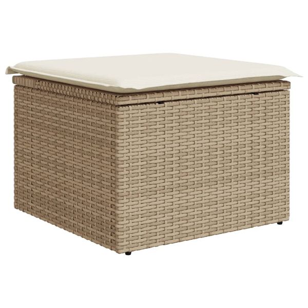vidaXL Υποπόδιο Κήπου Μπεζ 55x55x37 εκ. Συνθετικό Ρατάν με Μαξιλάρι