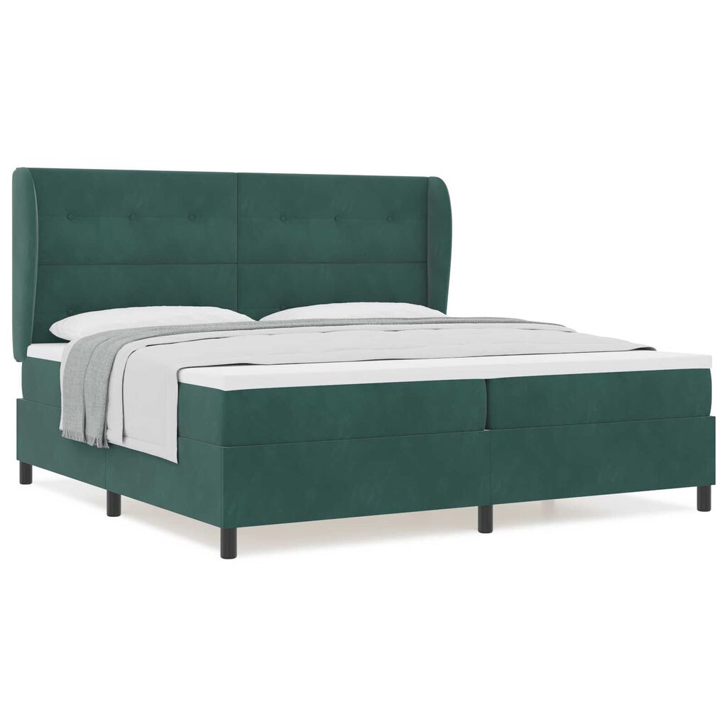 vidaXL Κρεβάτι Box Spring με Στρώμα Σκούρο Πράσινο 200x200 εκ Βελούδο