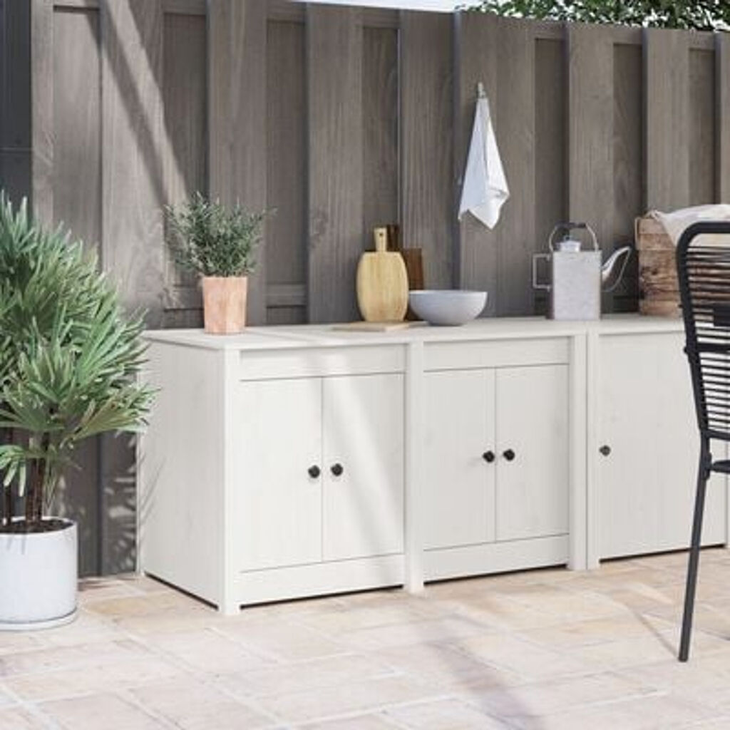 vidaXL Ντουλάπι Εξωτερικής Κουζίνας Λευκό 106x55x64 εκ. Μασίφ Ξύλο Πεύκου