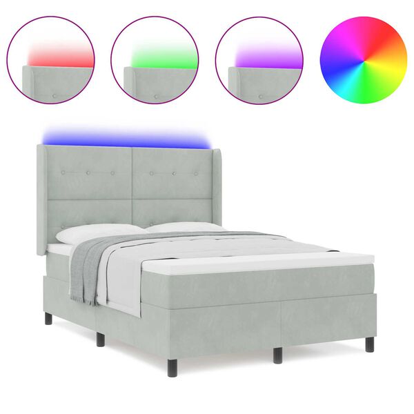 vidaXL Κρεβάτι με Στρώμα & Φωτισμό LED Γκρι 140x190 εκ. Βελούδο