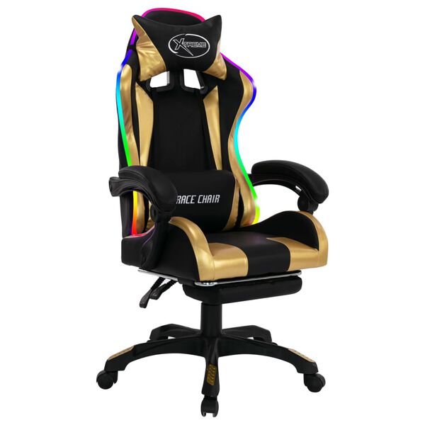 vidaXL Καρέκλα Racing με Φωτισμό RGB LED Χρυσό/Μαύρο Συνθετικό Δέρμα