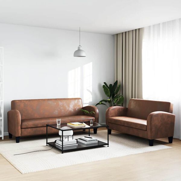 vidaXL Σετ Σαλονιού 2 τεμ. Καφέ από Συνθετικό Καστόρι