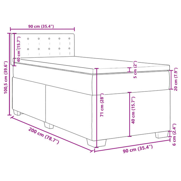 vidaXL Κρεβάτι Boxspring με Στρώμα Ανοιχτό Γκρι 90x200 εκ. Βελούδινο
