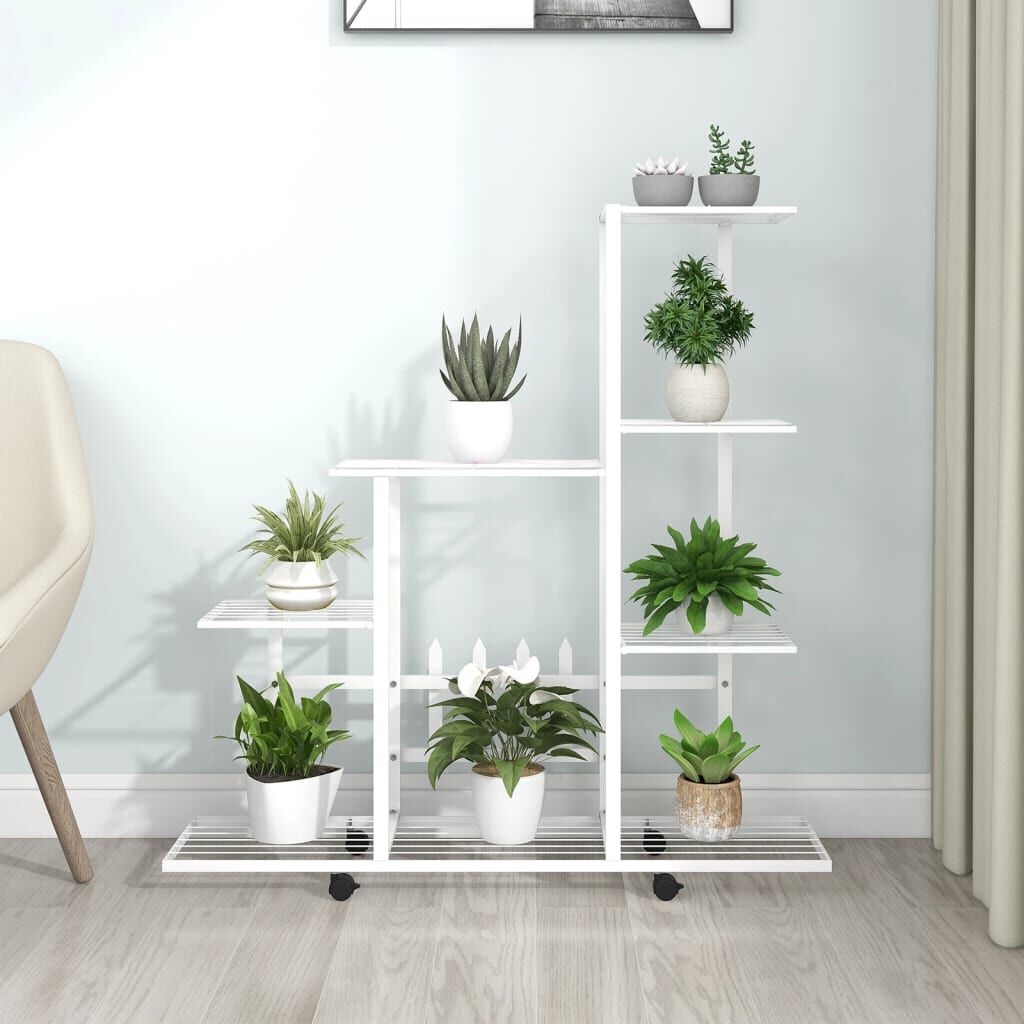 vidaXL Ανθοστήλη με Ρόδες Λευκή 94,5 x 25 x 92,5 εκ. Μεταλλική
