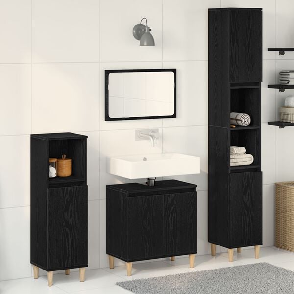 vidaXL Σετ Επίπλων Μπάνιου με αποθήκευση 3 pcs Μαύρο 30 x 30 x 180 cm