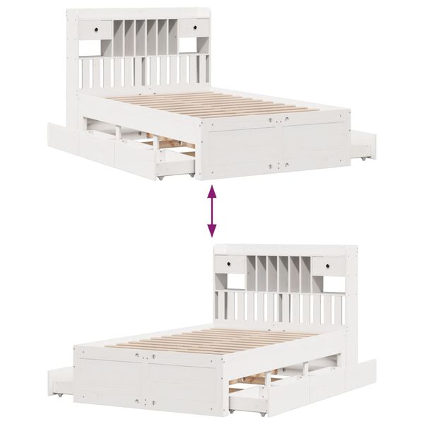 vidaXL Κρεβάτι Βιβλιοθήκη Χωρίς Στρώμα Λευκό 135x190 εκ Μασίφ Πεύκο