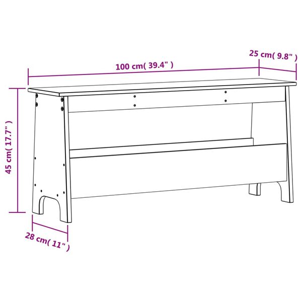 vidaXL Παγκάκι Χολ Λευκό 100x28x45 εκ. από Μασίφ Ξύλο Πεύκου