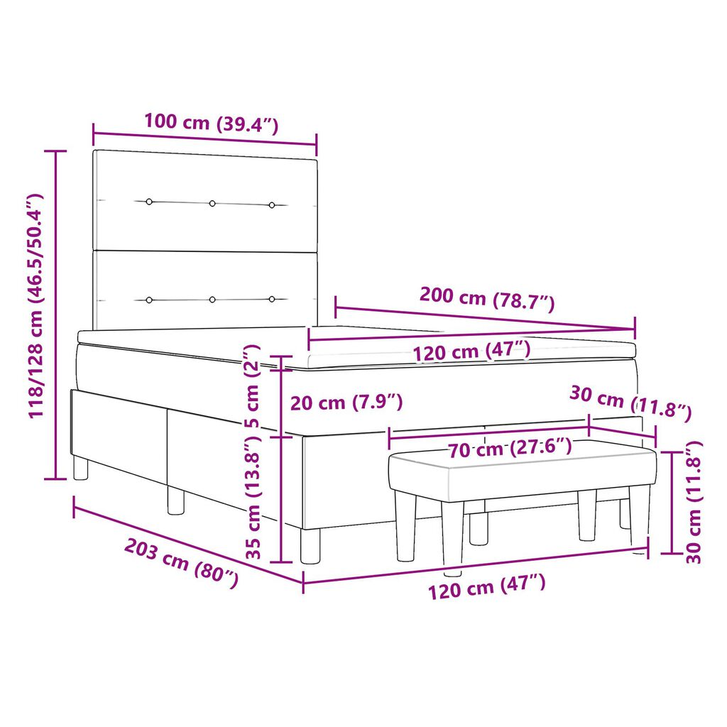 Κρεβάτι με στρώμα και πάγκο vidaXL Ταπέζιο 120x200 εκ. Υφασμάτινο