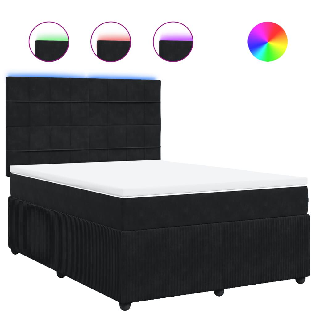 vidaXL Κρεβάτι Boxspring με Στρώμα Μαύρο 140x200 εκ. Βελούδινο