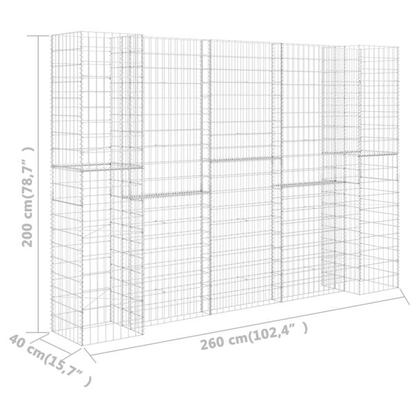 vidaXL Συρματοκιβώτιο Γλάστρα Σχήμα «Η» 260x40x200 εκ. Ατσάλινο Σύρμα