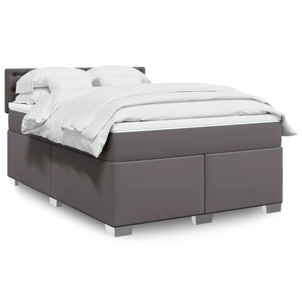 vidaXL Κρεβάτι Boxspring με Στρώμα Γκρι 140x200εκ. από Συνθετικό Δέρμα