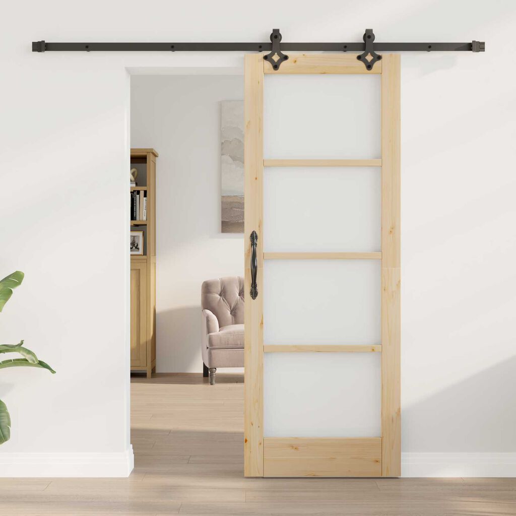vidaXL Συρόμενη Πόρτα Καφέ 73.5 x 198.5 εκ. Ξύλο και μέταλλο