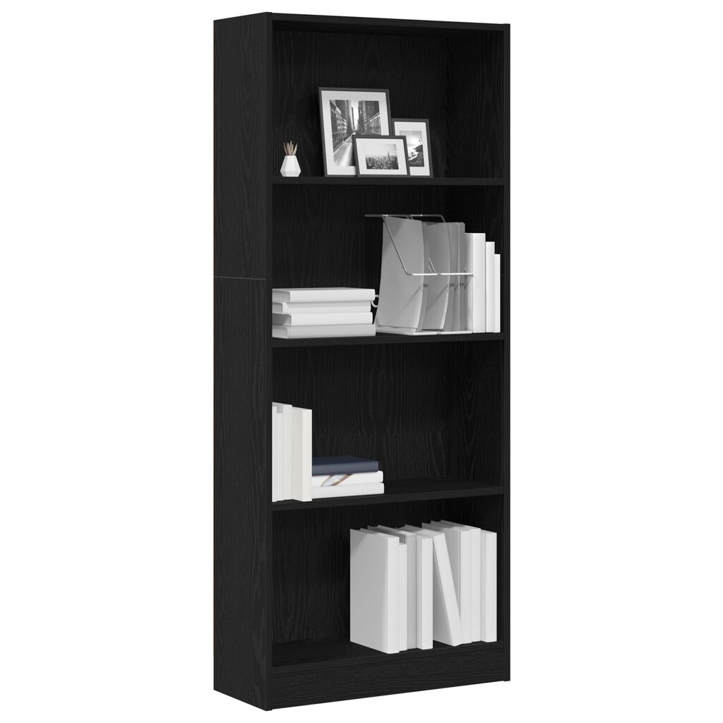vidaXL Μαύρη Δρύινη Βιβλιοθήκη - 60 x 24 x 143 εκ - Κατασκευασμένη από Επεξεργασμένο Ξύλο