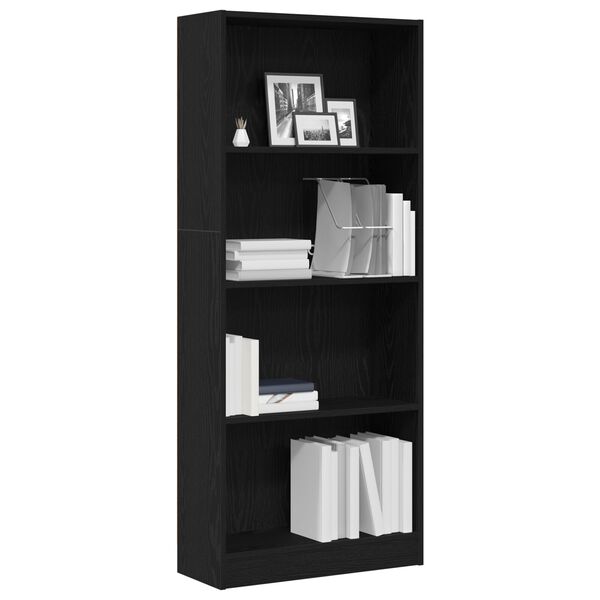 vidaXL Μαύρη Βιβλιοθήκη - 60 x 24 x 143 εκ. - Φτιαγμένη από Μηχανικά Ξύλα