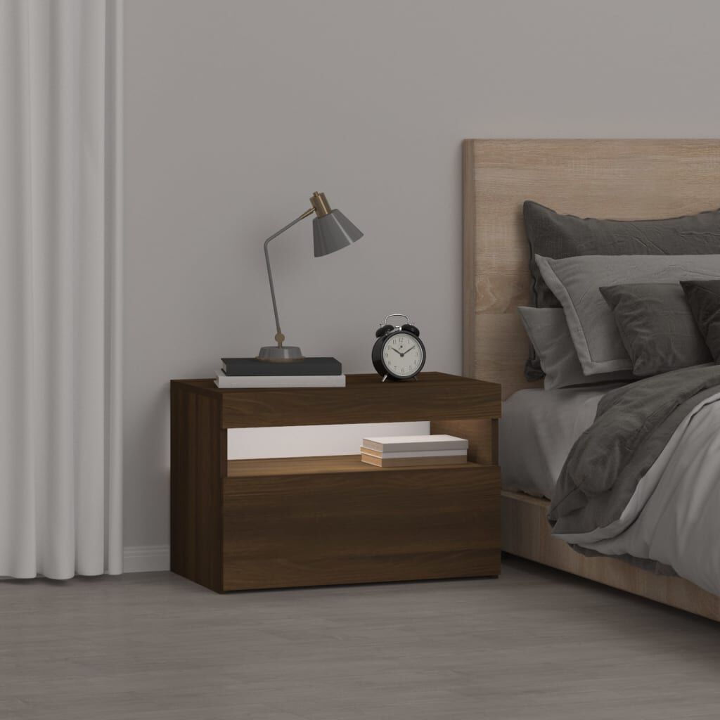 vidaXL Κομοδίνο με LED Καφέ δρυς 60 x 35 x 40 εκ.