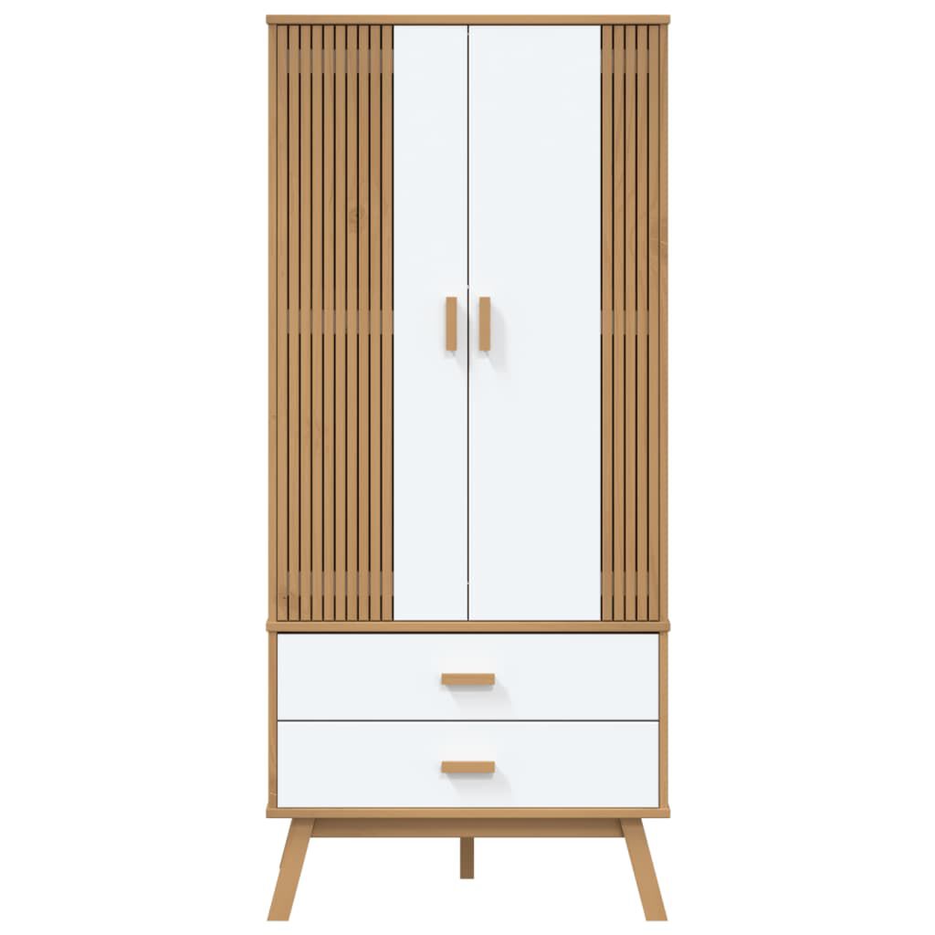 vidaXL Ντουλάπα OLDEN Λευκό & Καφέ 76,5x53x172 εκ. Μασίφ Ξύλο Πεύκου