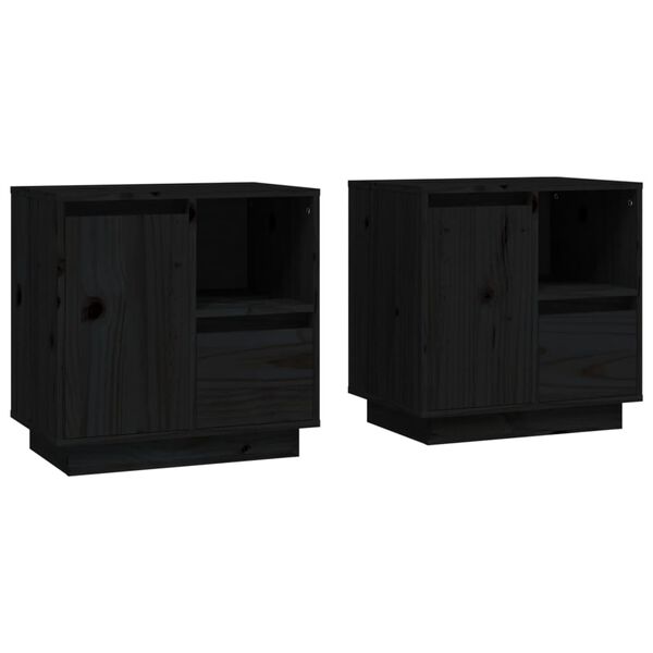 vidaXL Κομοδίνα 2 τεμ. Μαύρα 50x34x50 εκ. από Μασίφ Ξύλο Πεύκου