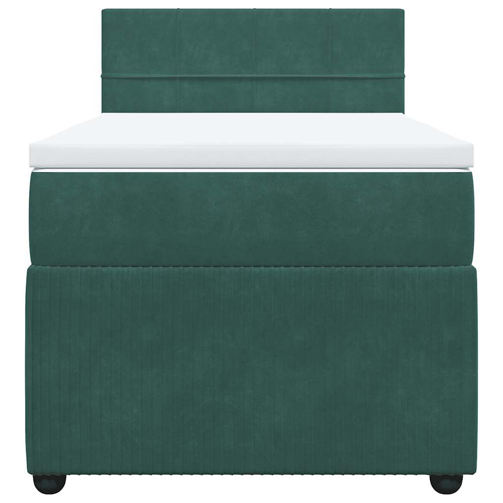 vidaXL Κρεβάτι Boxspring με Στρώμα Σκούρο Πράσινο 100x200εκ. Βελούδινο