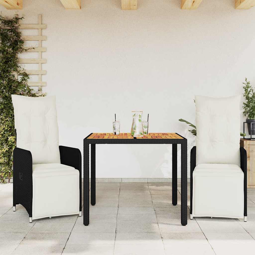 vidaXL Σετ Επίπλων Bistro Κήπου 9 τεμ Μαύρο Συνθετ. Ρατάν με Μαξιλάρια