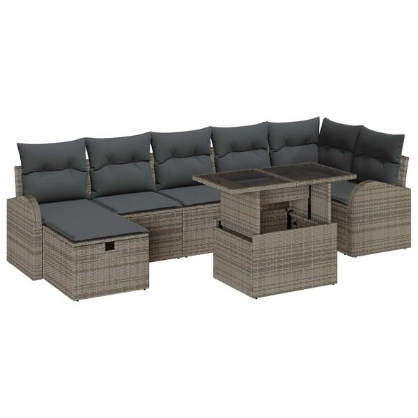 vidaXL Σετ Καναπέ Κήπου με μαξιλάρι 8 pcs Γκρι Πολυ ράταν