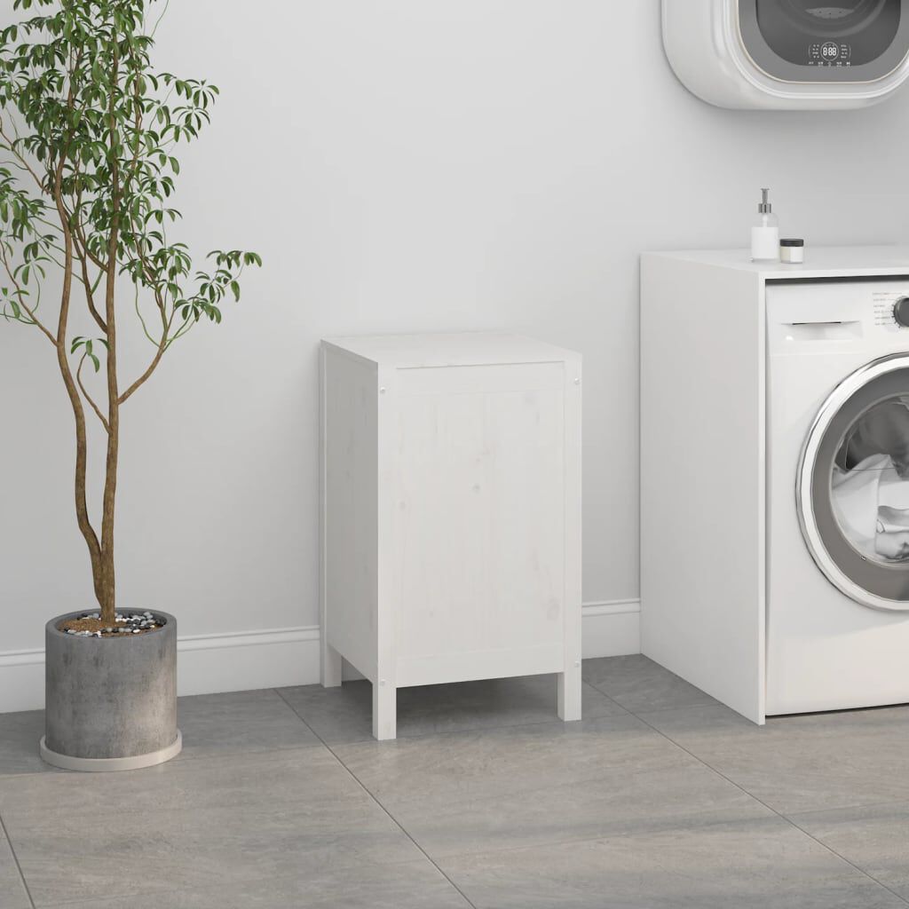 vidaXL Καλάθι Ρούχων Λευκό 44x44x76 εκ από Μασίφ Ξύλο Πεύκου