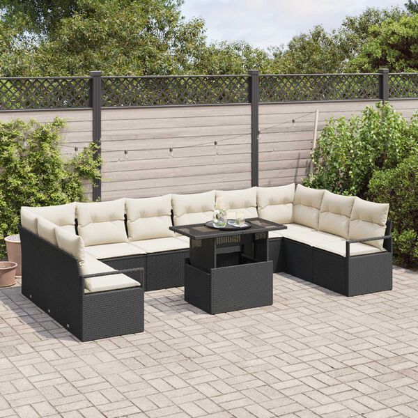 vidaXL Σετ Καναπέ Κήπου 11 pcs Μαύρο και κρεμ 100 x 55 x 73 εκ