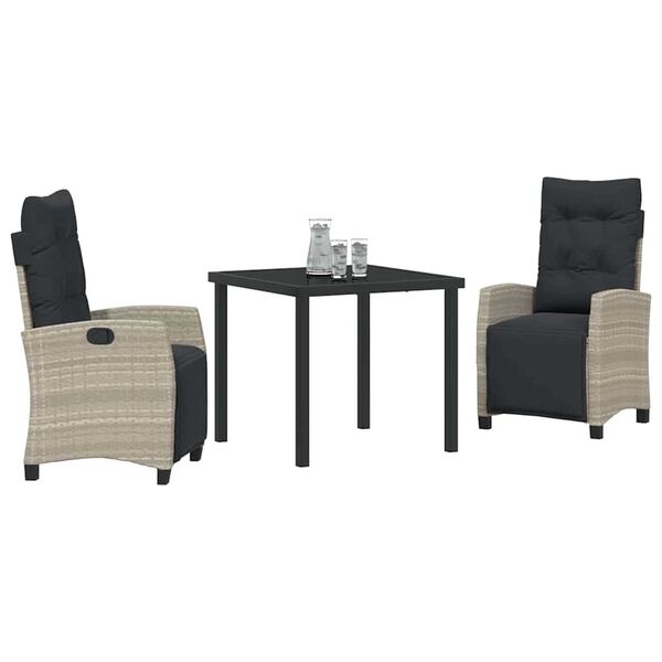 vidaXL Σέτ φαγητού για κήπο 3 pcs Ανοιχτό γκρι συνθετικό ρατάν