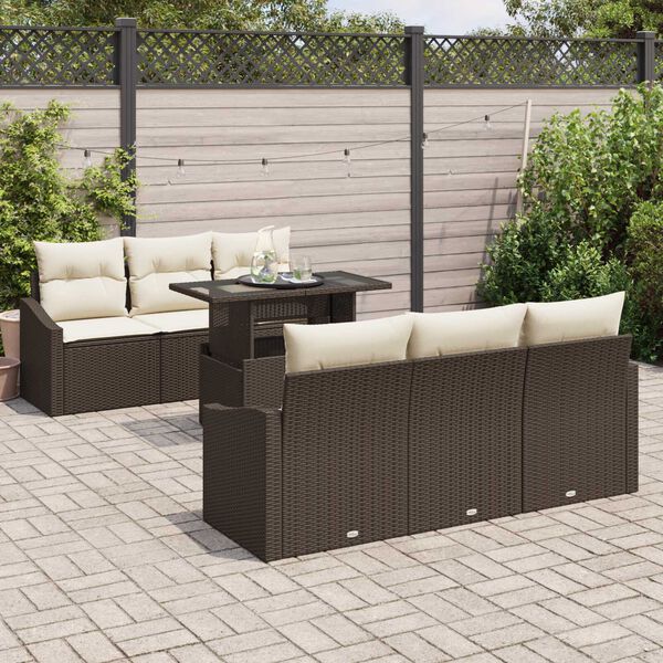 vidaXL Σετ Καναπέ Κήπου με αποθήκευση 7 pcs Καφέ Πολυ ράταν