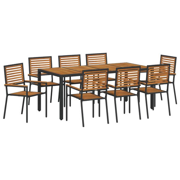 vidaXL Σέτ φαγητού για κήπο 9 pcs Μαύρο 190 x 90 x 75 cm