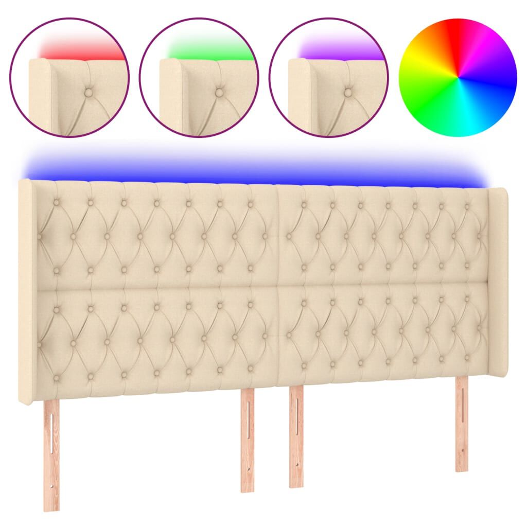vidaXL Κεφαλάρι Κρεβατιού LED Κρεμ 183x16x118/128 εκ. Υφασμάτινο