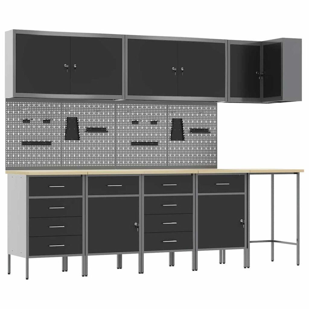 vidaXL Ντουλάπα Εργασίας με συρτάρι 12 pcs Μαύρο 255 x 55 x 220 εκ