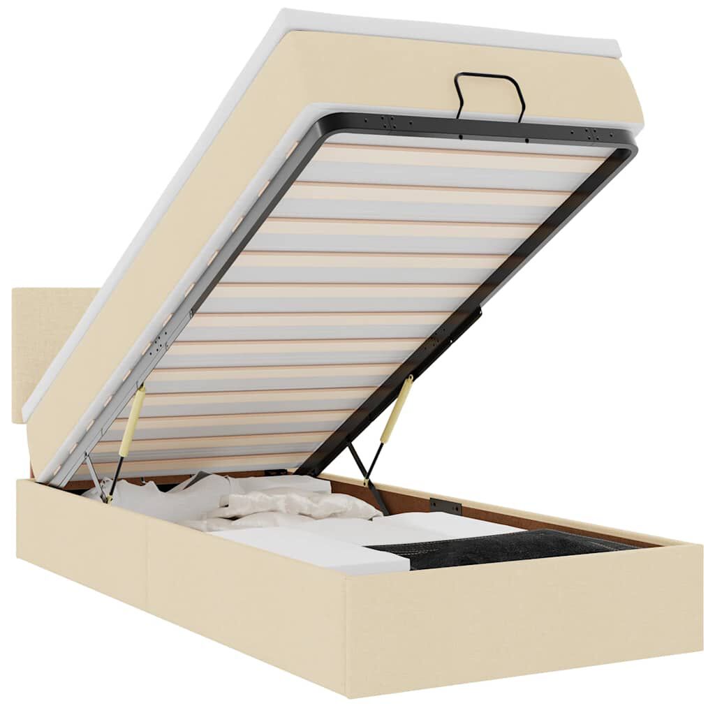 vidaXL Οθωμανικό κρεβάτι με στρώμα & LEDs Cream 100x200 cm Ύφασμα