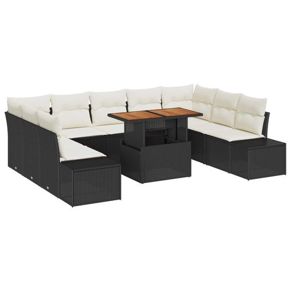 vidaXL Σετ Καναπέ Κήπου με αποθήκευση 10 pcs Μαύρο Πολυ ράταν
