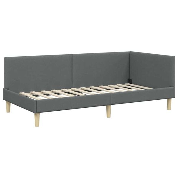 vidaXL Κρεβάτι Γωνίας Σκούρο γκρι 100 x 200 cm Ύφασμα και Έργο ξύλου