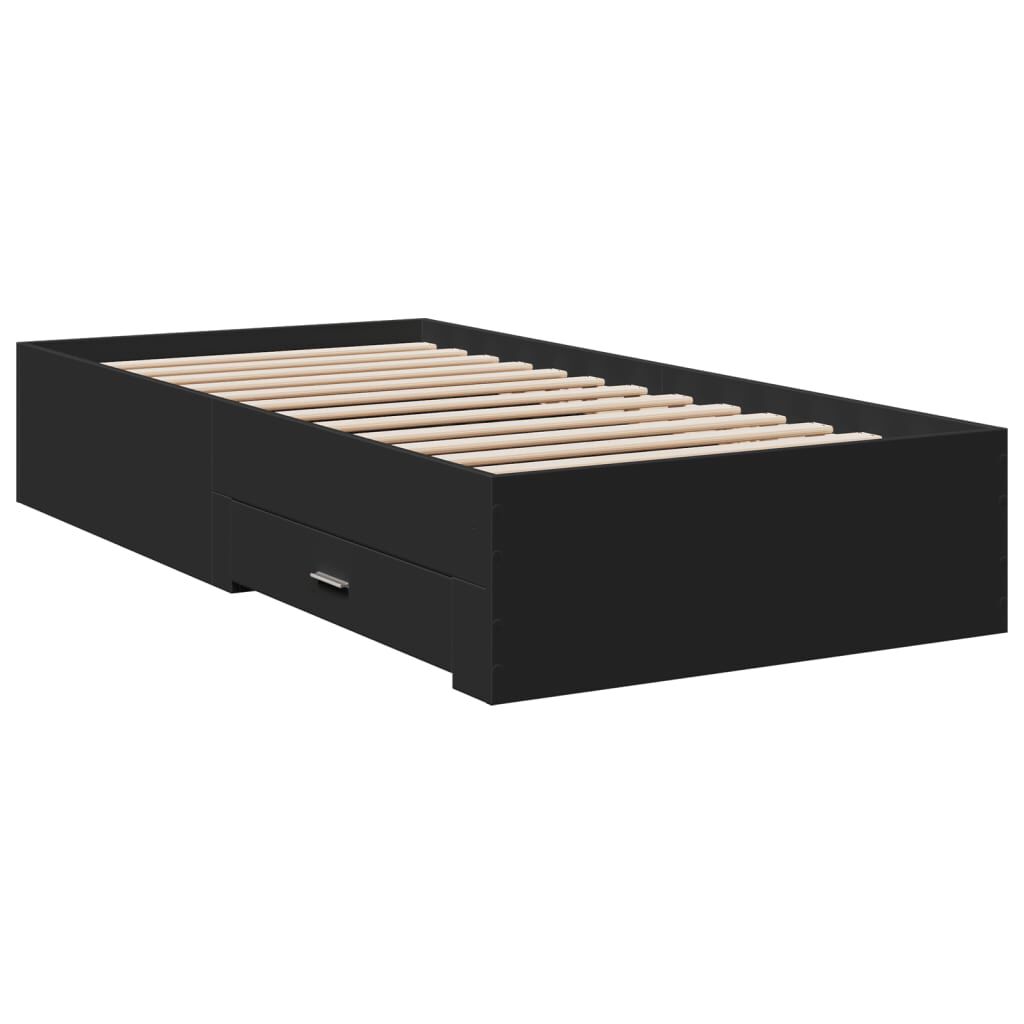vidaXL Πλαίσιο Κρεβατιού με Συρτάρια Μαύρο 90x190 εκ. Επεξ. Ξύλο